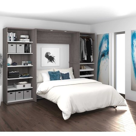 Bestar Cielo 119W Full Murphy Bed with 2 Shelving Units (118W), Bark Grey & White 80894-47